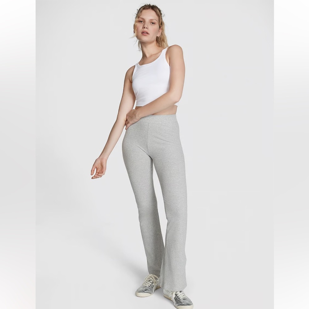 Pink Stretch Cotton Ribbed Flare Legging